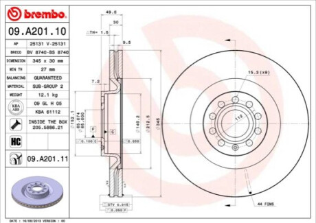 Тормозной диск BREMBO 09.A201.11 (фото 1)