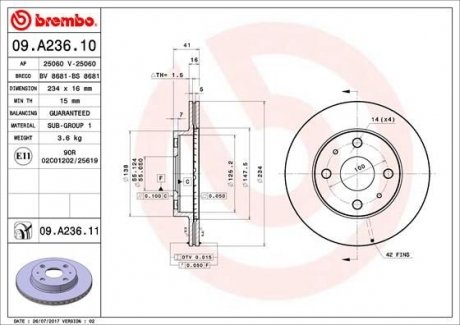 Гальмівний диск BREMBO 09.A236.11 (фото 1)
