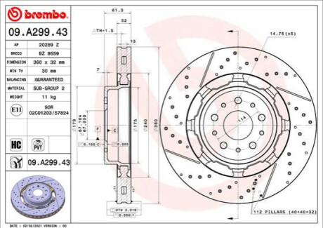 Гальмівний диск BREMBO 09.A299.43 (фото 1)