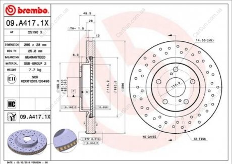Гальмівний диск BREMBO 09.A417.1X (фото 1)