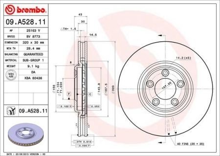 TARCZA HAMULCOWA PRZOD BREMBO 09.A528.11