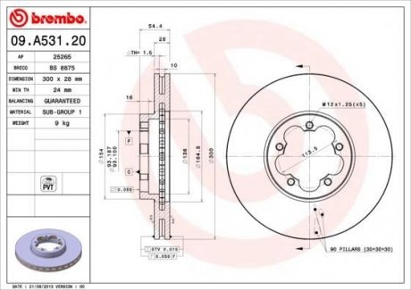 Гальмівний диск BREMBO 09.A531.20 (фото 1)
