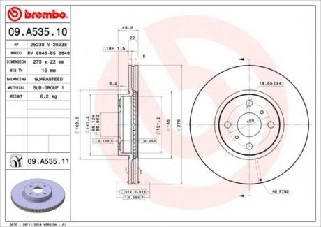 Тормозной диск - BREMBO 09.A535.11 (фото 1)
