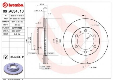 Тормозной диск - (435120K070 / 435120K060) BREMBO 09.A634.10 (фото 1)