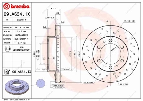 Гальмівний диск BREMBO 09.A634.1X (фото 1)