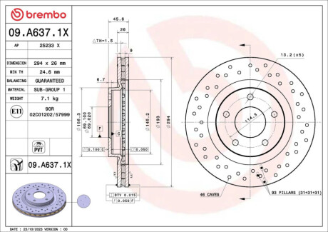 Tarcza ham. XTRA CHRYSLER (BBDC) SEBRING 01/07-12/09 / CHRYSLER 200 Convertib BREMBO 09A6371X