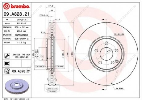 Тормозной диск BREMBO 09.A828.21 (фото 1)