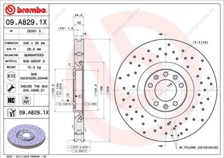 ПЕРЕДНИЙ ГАЛЬМУВАЛЬНИЙ ДИСК 340X30 V XTRA BREMBO 09.A829.1X