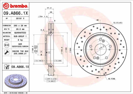 Гальмівний диск BREMBO 09.A866.1X