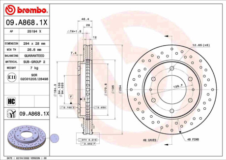 TARCZA HAMULCOWA XTRA PRZOD BREMBO 09.A868.1X