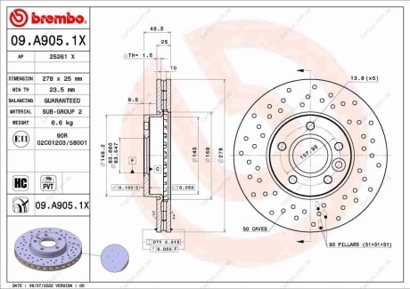 Гальмівний диск BREMBO 09.A905.1X (фото 1)