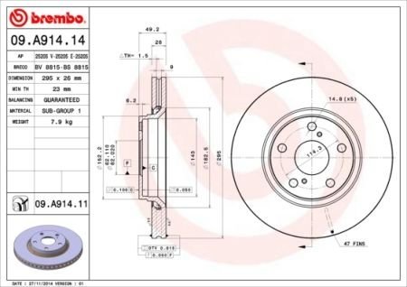 Диск тормозной BREMBO 09.A914.14 (фото 1)