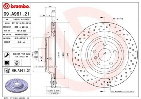 Тормозной диск - BREMBO 09.A961.21