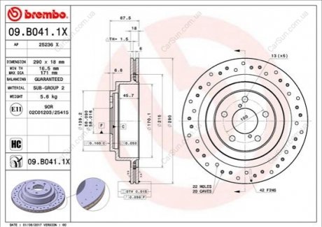 Гальмівний диск BREMBO 09.B041.1X