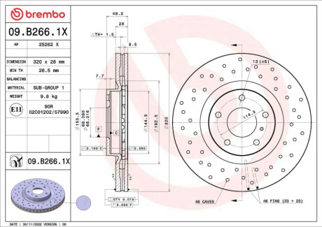 ПЕРЕДНИЙ ГАЛЬМУВАЛЬНИЙ ДИСК 320X28 V XTRA BREMBO 09B2661X