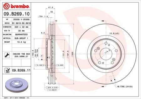 Тормозной диск - BREMBO 09.B269.11 (фото 1)