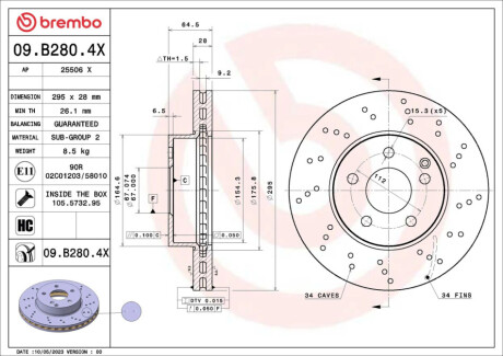 Tarcza ham. XTRA MERCEDES-BENZ (BBDC) C-CLASS (W204) 01/08-12/14 / MERCEDES-B BREMBO 09B2804X