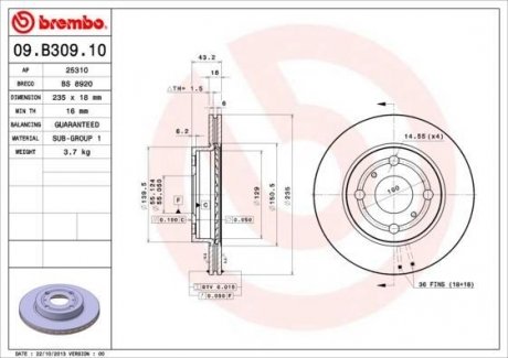 Гальмівний диск BREMBO 09B30910 (фото 1)