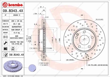 Гальмівний диск BREMBO 09.B343.4X