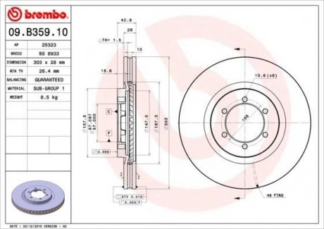 Гальмівний диск BREMBO 09B35910 (фото 1)
