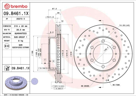 ПЕРЕДНІЙ ГАЛЬМІВНИЙ ДИСК V XTRA BREMBO 09.B461.1X