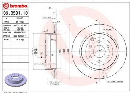 Тормозной диск - BREMBO 09.B591.10 (фото 1)