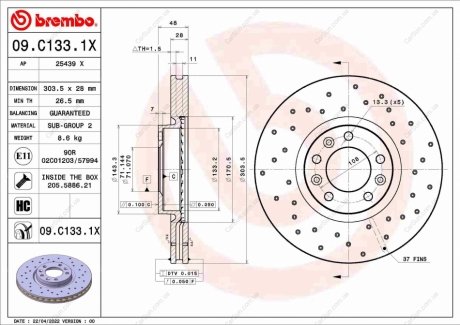 Гальмівний диск BREMBO 09.C133.1X