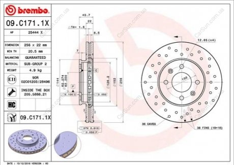 Гальмівний диск BREMBO 09.C171.1X (фото 1)