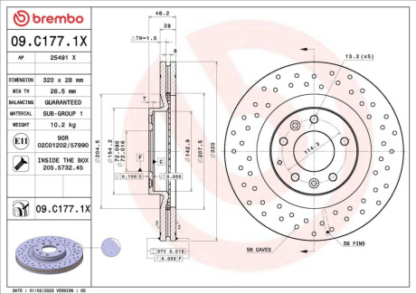 Диск гальмівний (передній) Mazda CX-7/CX-9 06- (320x28) BREMBO 09C1771X