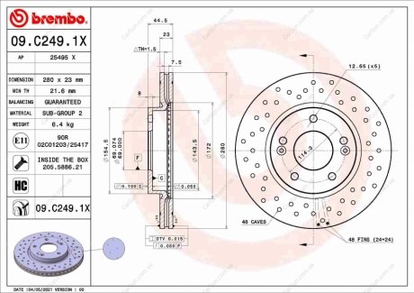 Гальмівний диск BREMBO 09.C249.1X (фото 1)