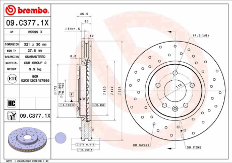 TARCZA HAMULCOWA XTRA PRZOD BREMBO 09.C377.1X