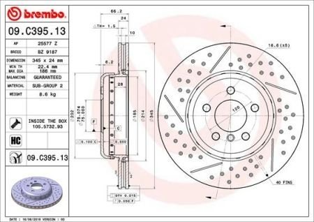 Гальмівний диск BREMBO 09.C395.13 (фото 1)