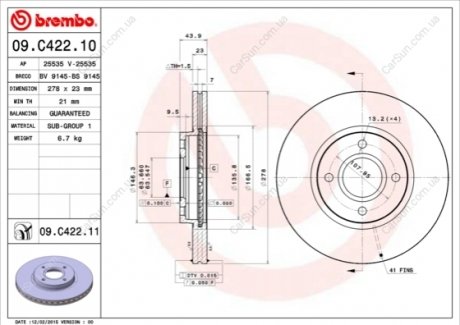 Тормозной диск - BREMBO 09.C422.11 (фото 1)