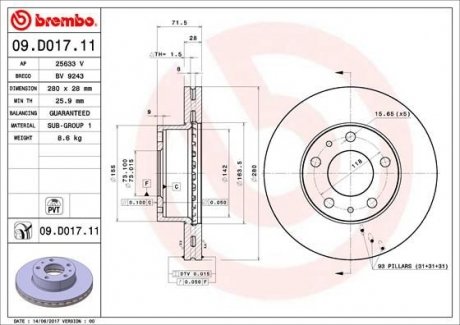 Тормозной диск - BREMBO 09.D017.11