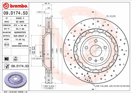 ДИСК ПЕРЕДНИЙ ГАЛЬМУВНИЙ 370X34 V 2-Ч BREMBO 09.D174.53 (фото 1)