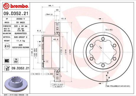 ЗАДНІЙ ГАЛЬМУВАЛЬНИЙ ДИСК 325X30 V BREMBO 09.D352.21