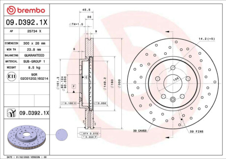 ПЕРЕДНИЙ ГАЛЬМУВАЛЬНИЙ ДИСК 300X26 V XTRA BREMBO 09.D392.1X