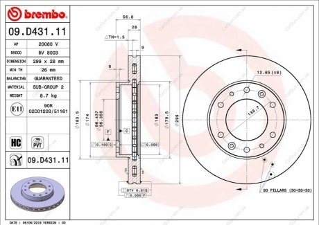 TARCZA HAMULCOWA PRZOD BREMBO 09.D431.11