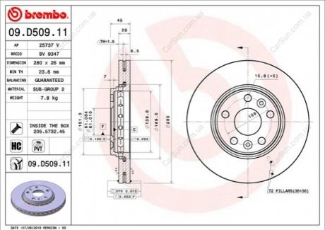 Гальмівний диск BREMBO 09.D509.11 (фото 1)