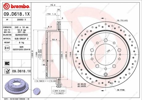 Тормозной диск задний BREMBO 09.D618.1X