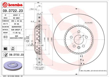 Tarcza ham. LAND ROVER RANGE ROVER VELAR (L560) 03/17-> 18 BREMBO 09D72223