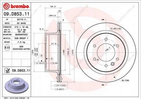 Тормозной диск BREMBO 09.D853.11 (фото 1)