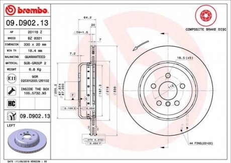 Гальмівний диск двосекційний BREMBO 09.D902.13