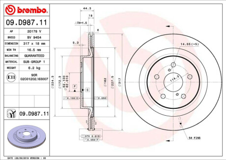 TARCZA HAMULCOWA TYL BREMBO 09.D987.11