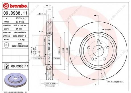 Гальмівний диск BREMBO 09.D988.11