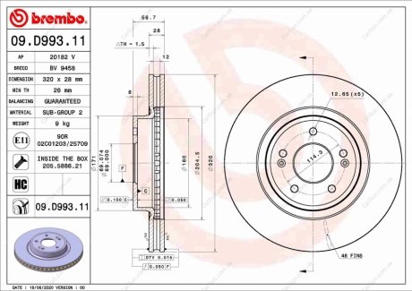 TARCZA HAMULCOWA PRZOD BREMBO 09.D993.11