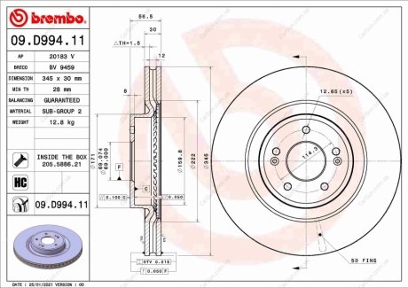 Гальмівний диск BREMBO 09.D994.11