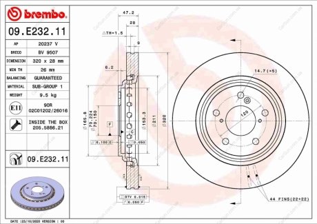 TARCZA HAMULCOWA PRZOD BREMBO 09.E232.11