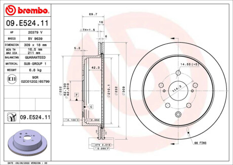 Tarcza ham. tył LEXUS RX (_L1_) 12/08-12/15 BREMBO 09E52411