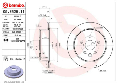 TARCZA HAMULCOWA TYL BREMBO 09.E525.11